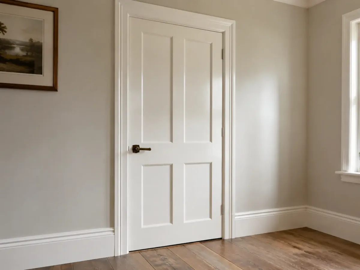 White panelled door and trim finished with a smooth satin sheen.